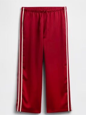 GAP Women's Satin Straight Leg Red Pants with White Stripes- Small Tall